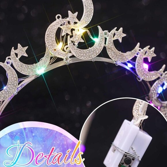 Sparkly Moon Halo Crown Headband Silver Star Rhinestones for Women main image 4